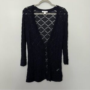 Women’s Coldwater creek navy blue mesh knit long line cardigan sweater size M